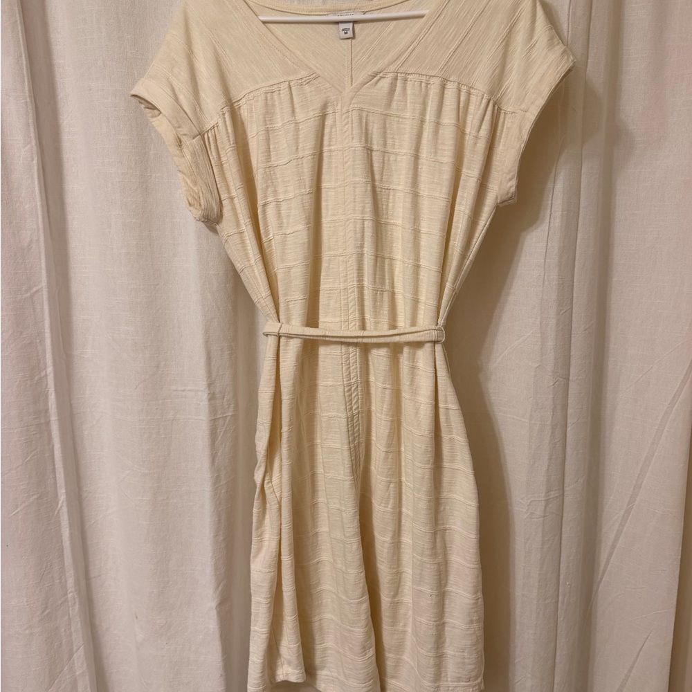 Cream Textured Midi Dress with Removable Belt